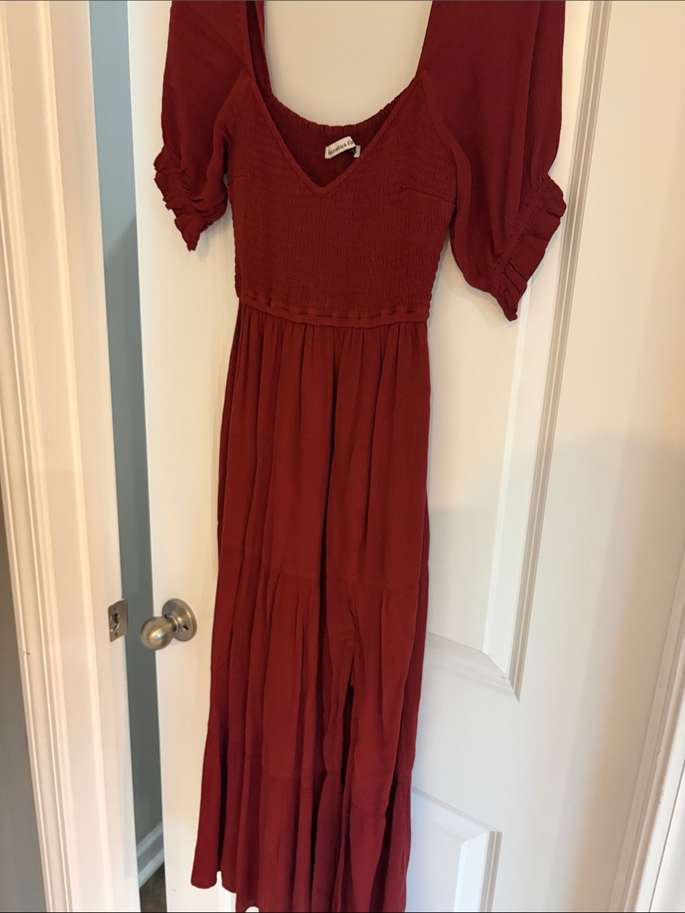Abercrombie & Fitch Wine Red Smocked Maxi Dress - Picture 3 of 3